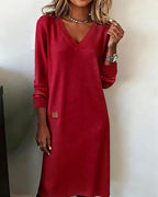 Isadora - Women's V-Neck Cuffed Midi Dress