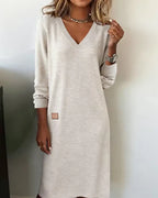 Isadora - Women's V-Neck Cuffed Midi Dress