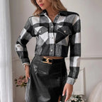 Isla - Women's Plaid Cropped Jacket with Chest Pockets
