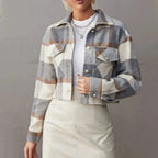 Isla - Women's Plaid Cropped Jacket with Chest Pockets