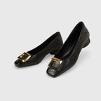 Isolde - Women's Buckle-Strap Low Heels with Textured Finish