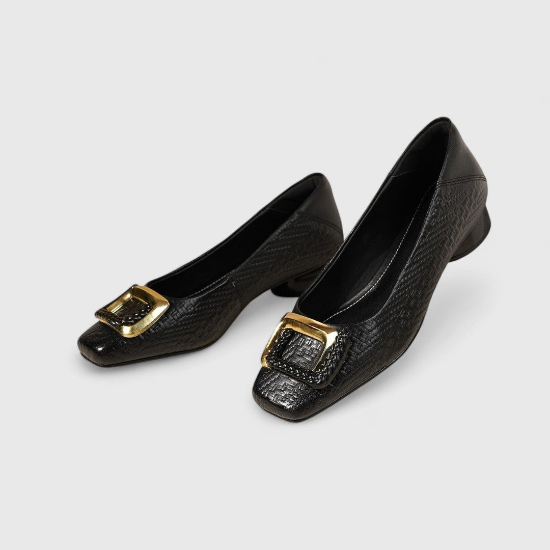 Isolde - Women's Buckle-Strap Low Heels with Textured Finish