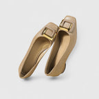 Isolde - Women's Buckle-Strap Low Heels with Textured Finish
