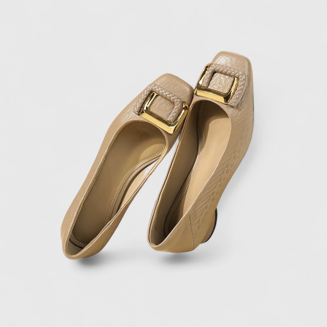 Isolde - Women's Buckle-Strap Low Heels with Textured Finish