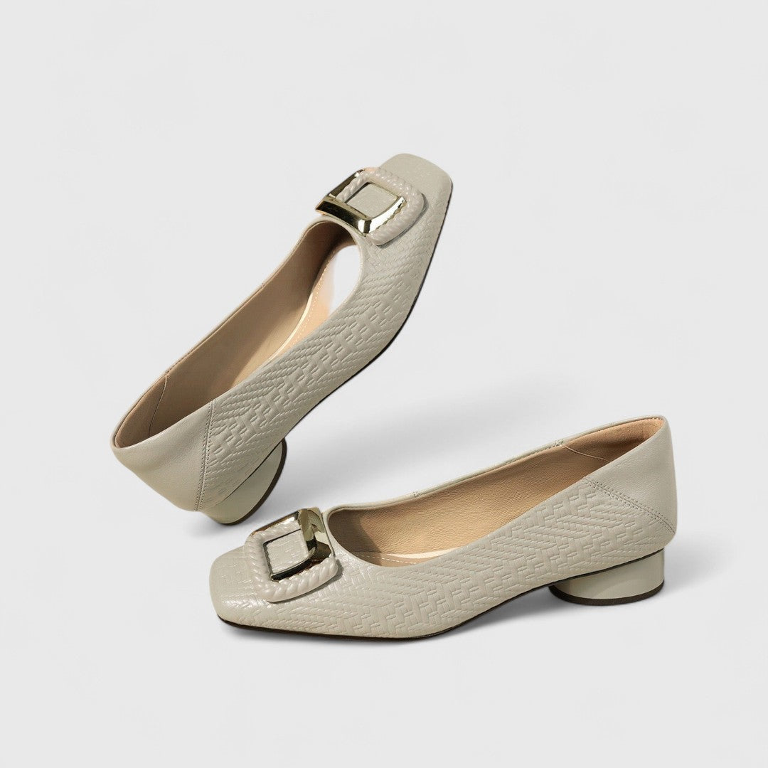 Isolde - Women's Buckle-Strap Low Heels with Textured Finish