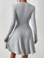 Isolde - Women's Ribbed Wrap V-Neck Flare Dress