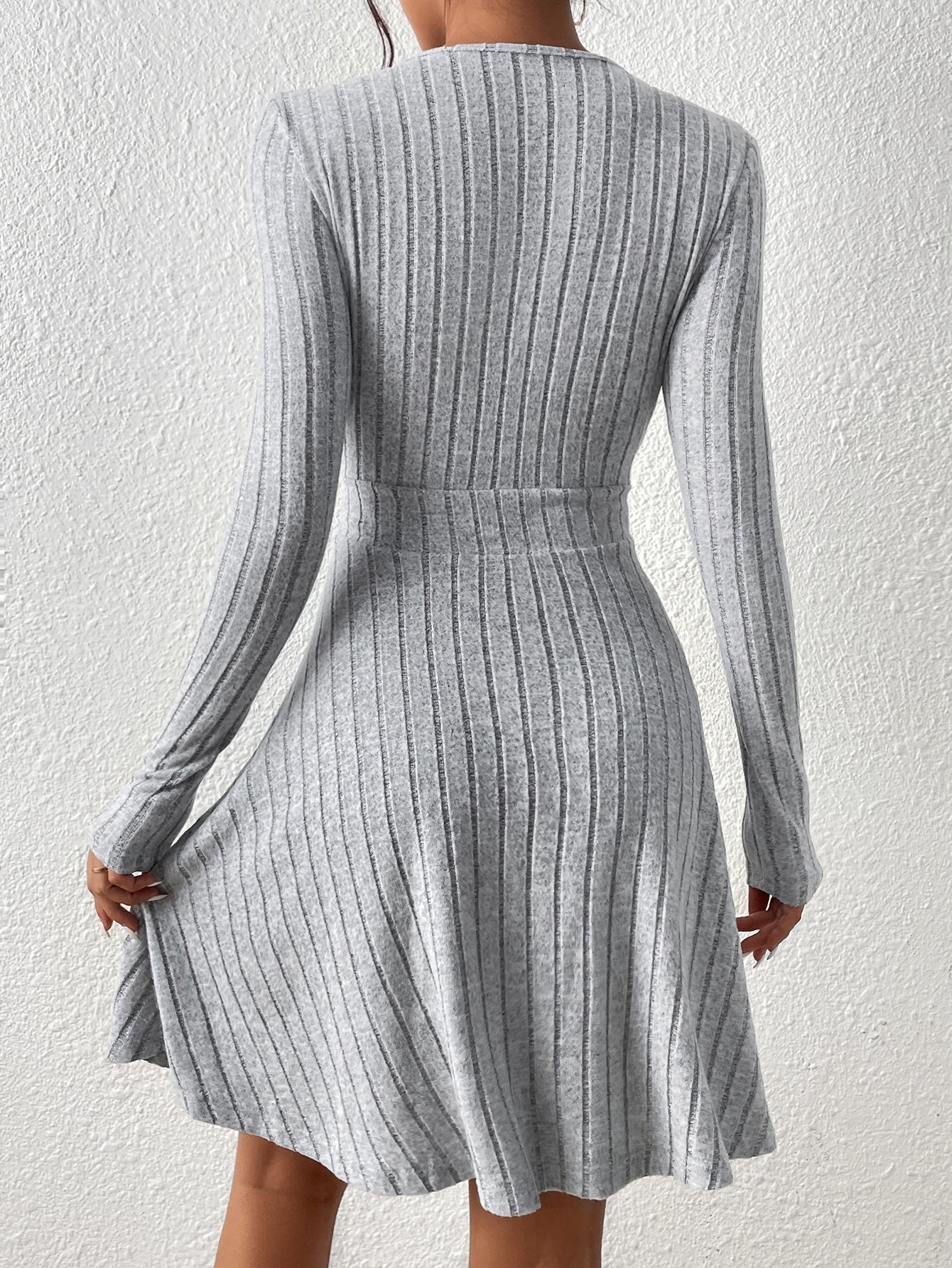 Isolde - Women's Ribbed Wrap V-Neck Flare Dress