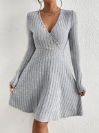Isolde - Women's Ribbed Wrap V-Neck Flare Dress
