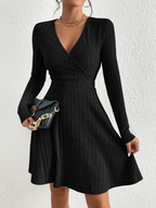 Isolde - Women's Ribbed Wrap V-Neck Flare Dress