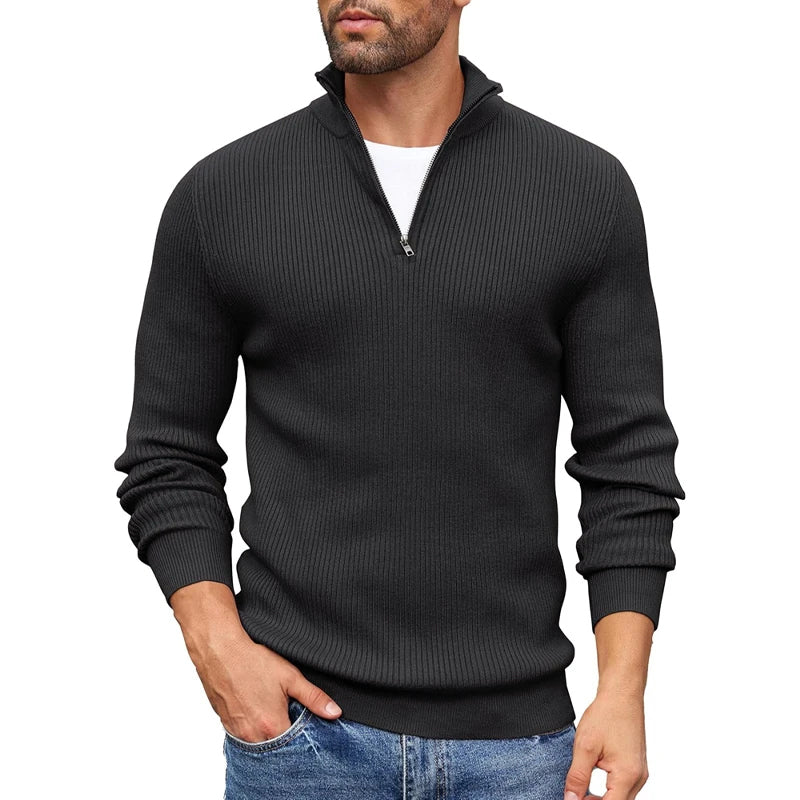 Jameson - Men's Half-Zip Mock Neck Ribbed Knit Sweater