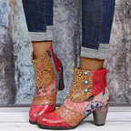 Josephine - Women's Patchwork Ankle Boots with Block Heel