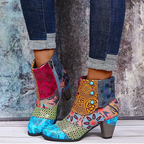 Josephine - Women's Patchwork Ankle Boots with Block Heel