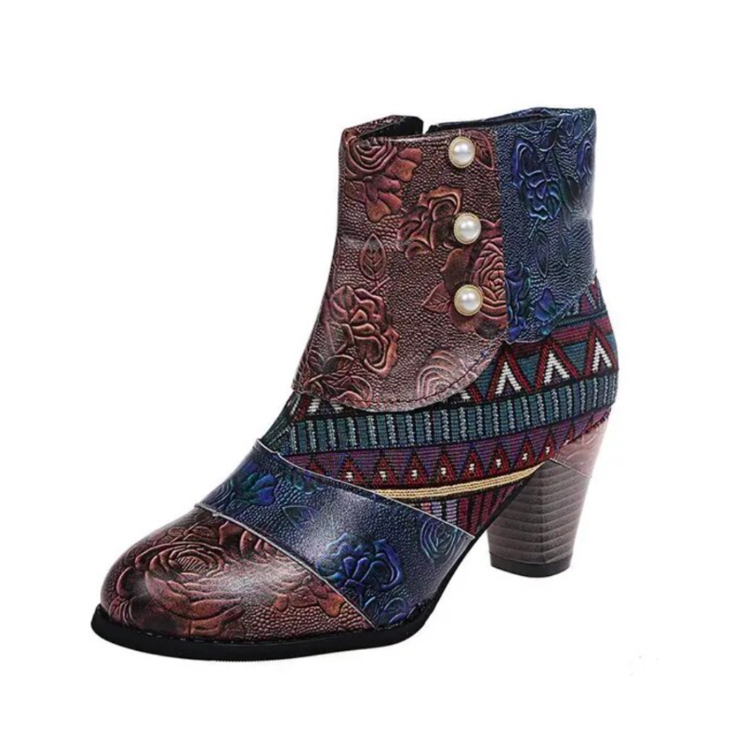 Josephine - Women's Patchwork Ankle Boots with Block Heel