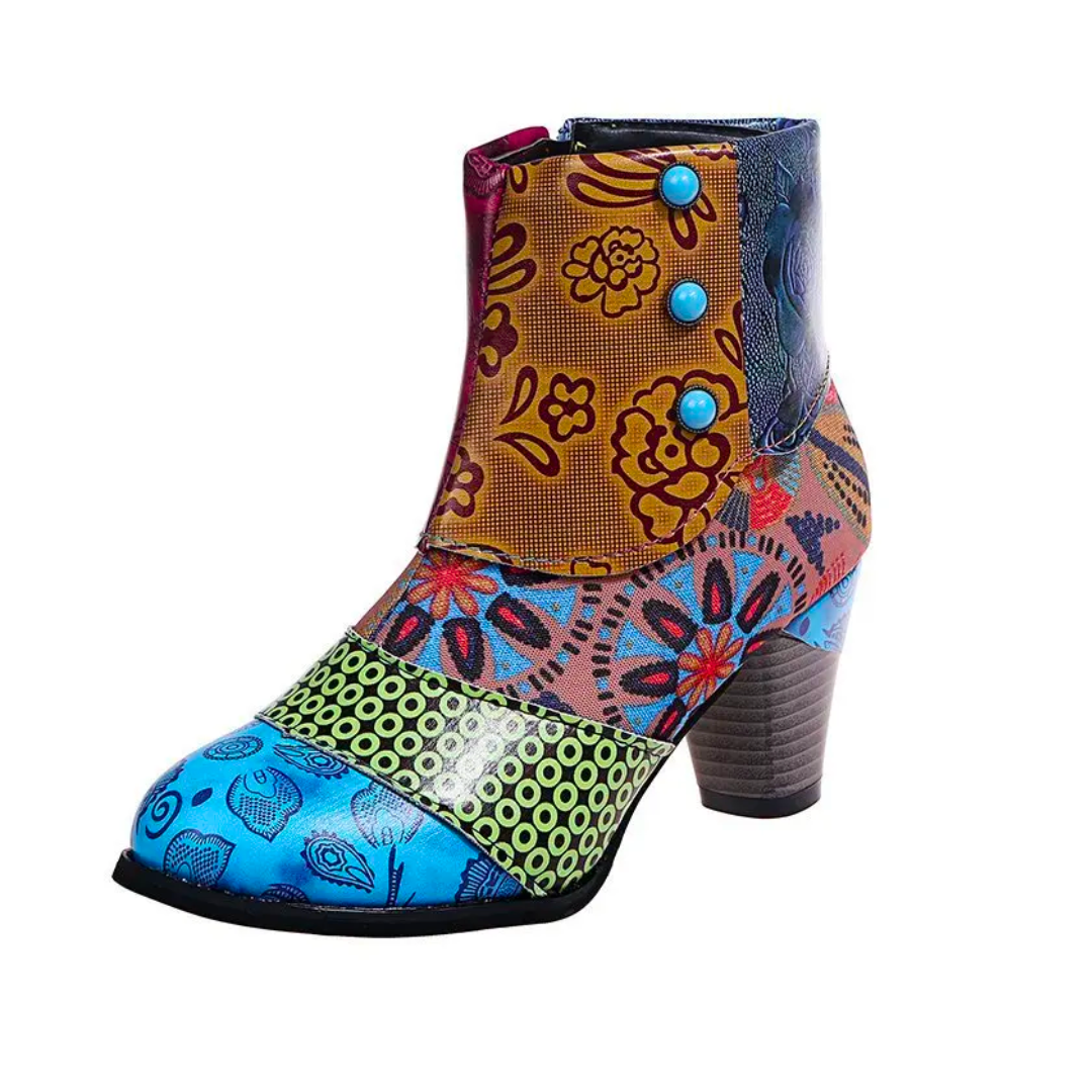 Josephine - Women's Patchwork Ankle Boots with Block Heel