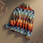 Josie - Women's Checkered Merino Mock-Neck Sweater