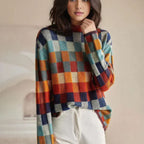 Josie - Women's Checkered Merino Mock-Neck Sweater