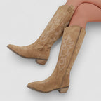 Juniper - Women's Suede Knee-High Boots with Western Stitching