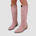 Juniper - Women's Suede Knee-High Boots with Western Stitching