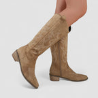 Juniper - Women's Suede Knee-High Boots with Western Stitching