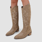 Juniper - Women's Suede Knee-High Boots with Western Stitching