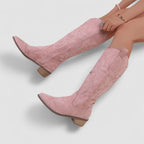 Juniper - Women's Suede Knee-High Boots with Western Stitching