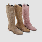 Juniper - Women's Suede Knee-High Boots with Western Stitching