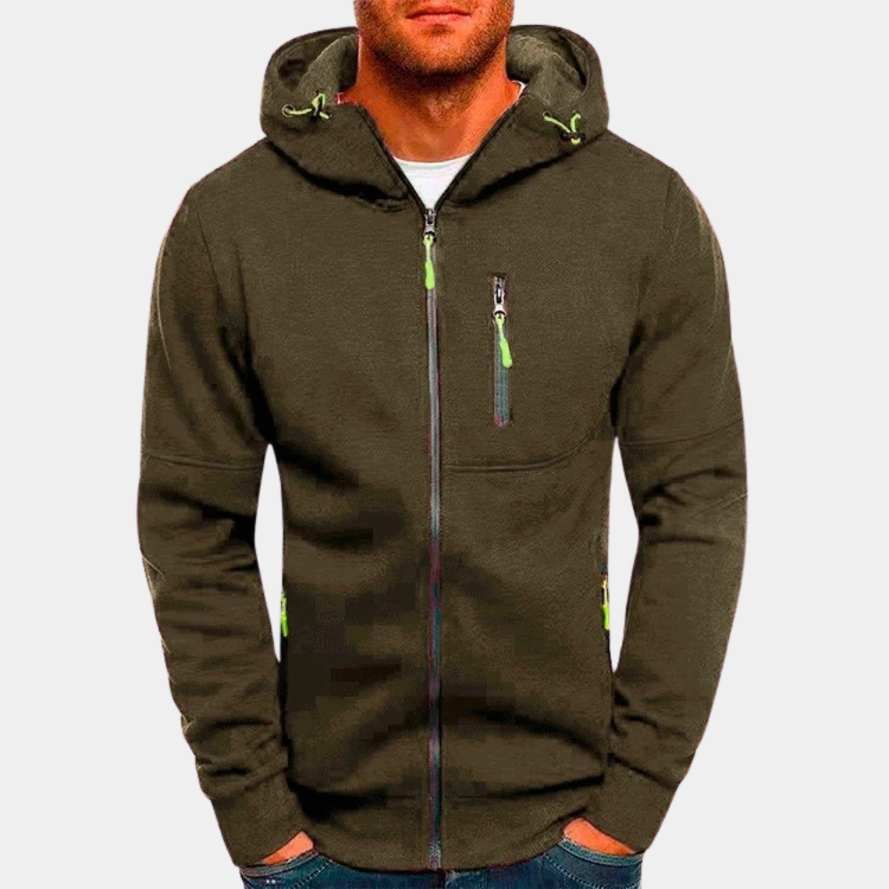 Kasper - Men's Zip-Front Hoodie with Neon Drawstring Details