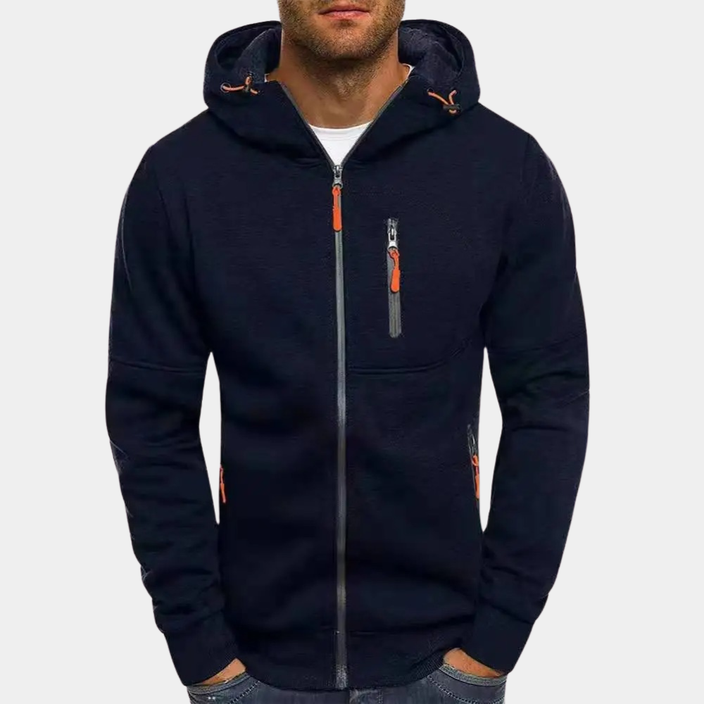 Kasper - Men's Zip-Front Hoodie with Neon Drawstring Details