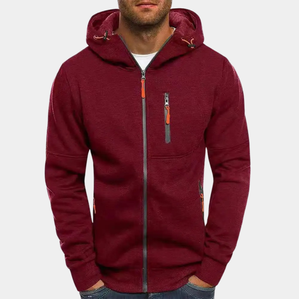 Kasper - Men's Zip-Front Hoodie with Neon Drawstring Details