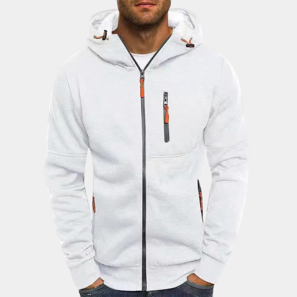 Kasper - Men's Zip-Front Hoodie with Neon Drawstring Details