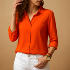 Kassandra - Women's Long-Sleeve V-Neck Collared Shirt