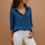 Kassandra - Women's Long-Sleeve V-Neck Collared Shirt