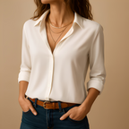 Kassandra - Women's Long-Sleeve V-Neck Collared Shirt