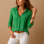 Kassandra - Women's Long-Sleeve V-Neck Collared Shirt
