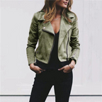 Kassandra - Women's Suede Moto Jacket with Asymmetrical Zipper
