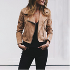 Kassandra - Women's Suede Moto Jacket with Asymmetrical Zipper