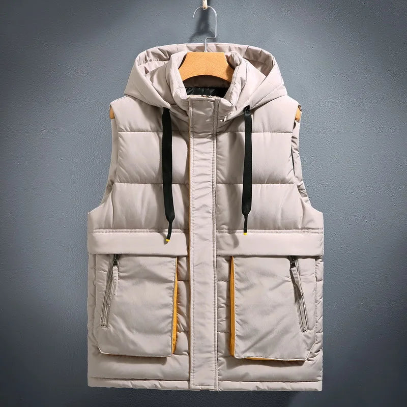 Kassian - Men's Hooded Puffer Vest with Cargo Pockets