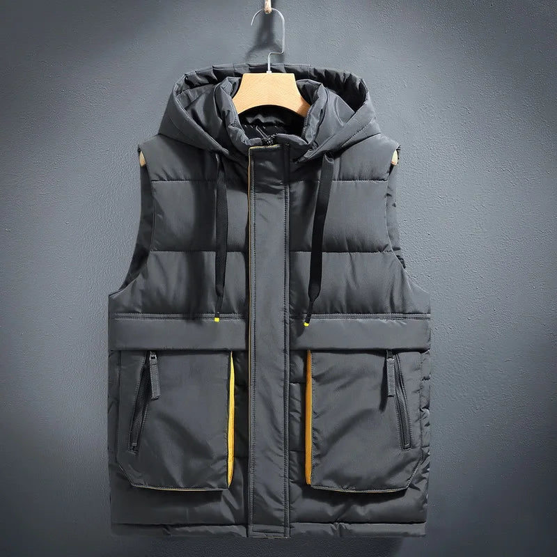 Kassian - Men's Hooded Puffer Vest with Cargo Pockets