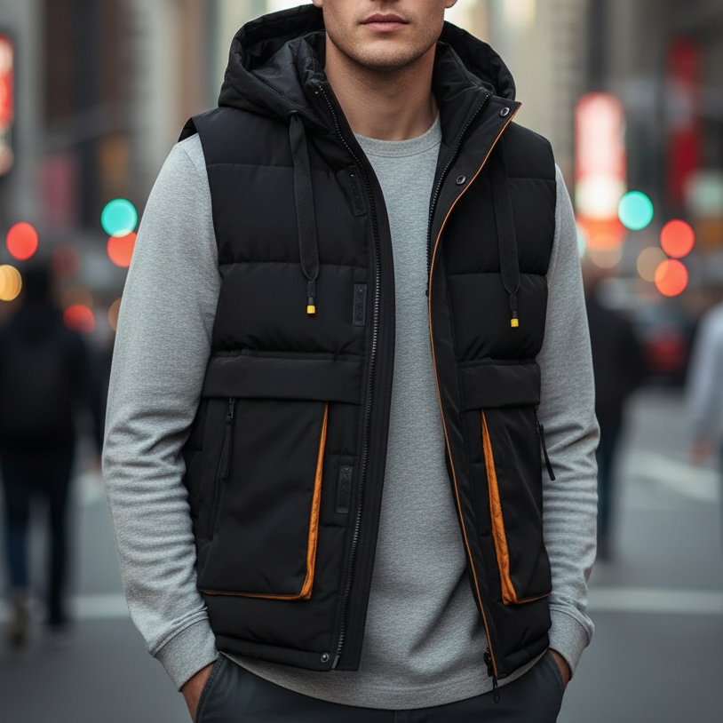 Kassian - Men's Hooded Puffer Vest with Cargo Pockets