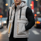 Kassian - Men's Hooded Puffer Vest with Cargo Pockets