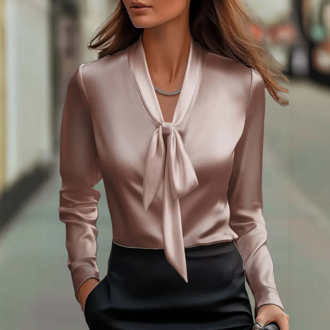Katalina - Women's Long Sleeve Tie Neck Blouse