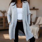 Kerstin - Women's Hooded Long Cardigan with Ribbed Cuffs