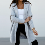 Kerstin - Women's Hooded Long Cardigan with Ribbed Cuffs
