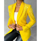 Kinsley - Women's Notch-Lapel Blazer with Pearl Studs