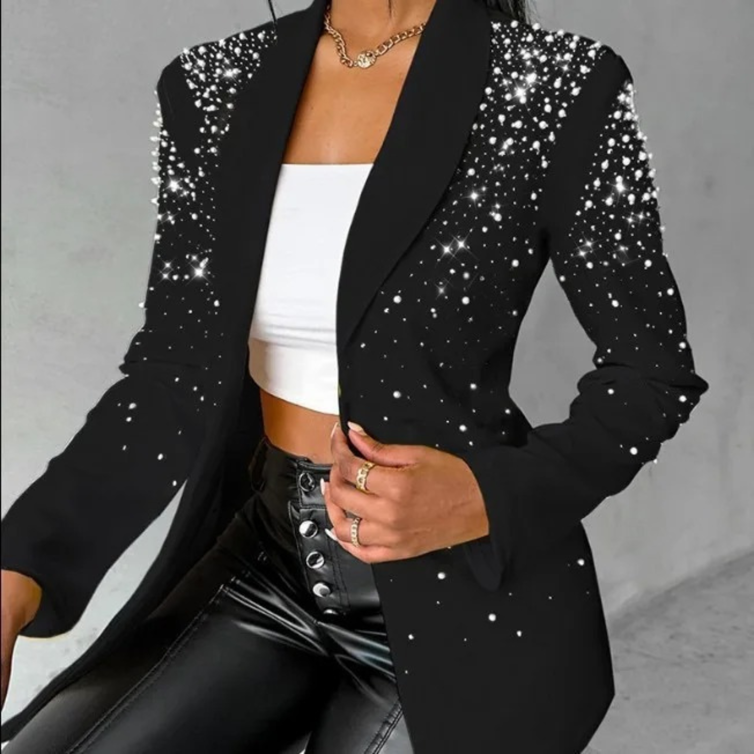 Kinsley - Women's Notch-Lapel Blazer with Pearl Studs