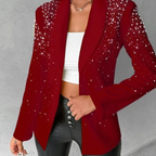 Kinsley - Women's Notch-Lapel Blazer with Pearl Studs