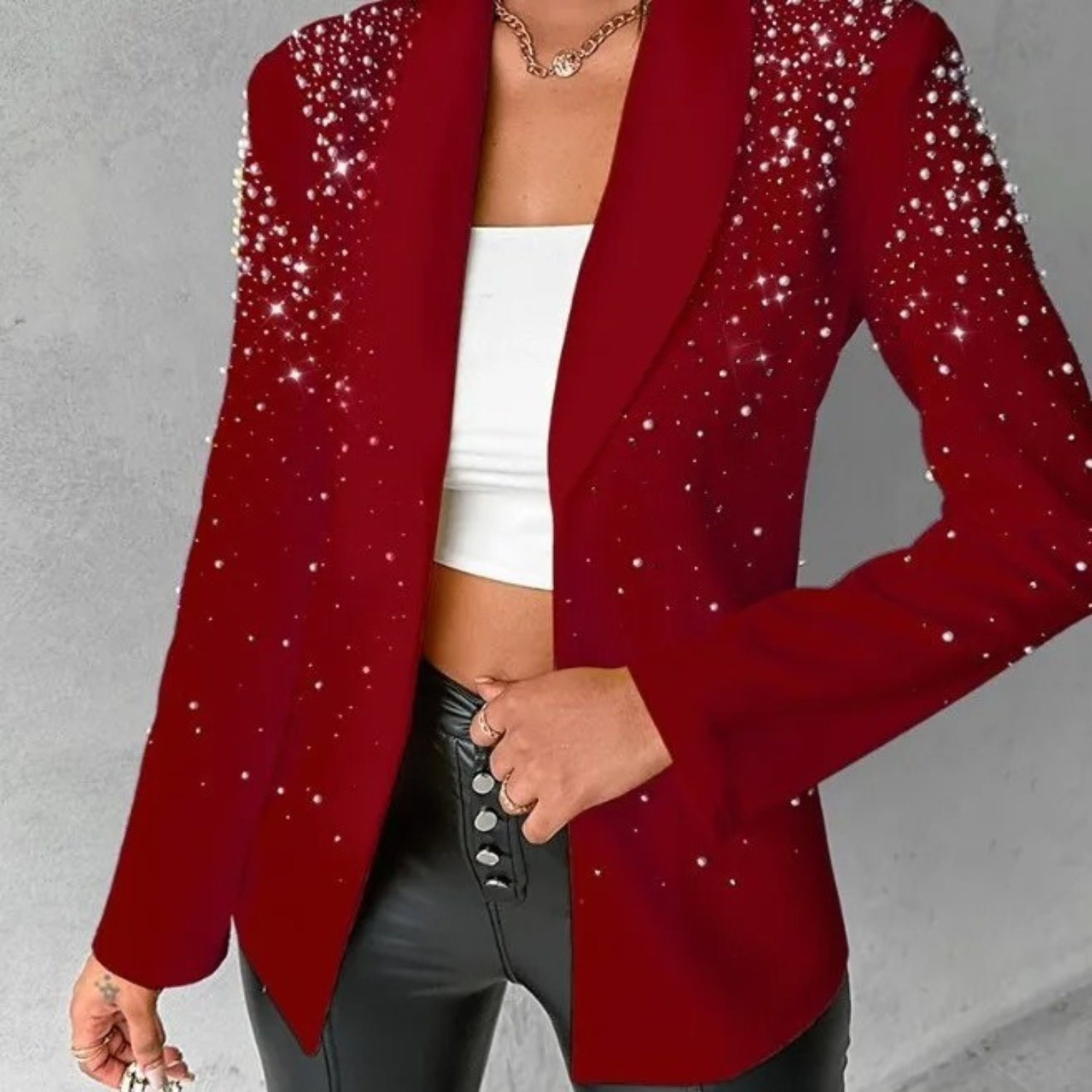 Kinsley - Women's Notch-Lapel Blazer with Pearl Studs