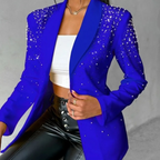 Kinsley - Women's Notch-Lapel Blazer with Pearl Studs