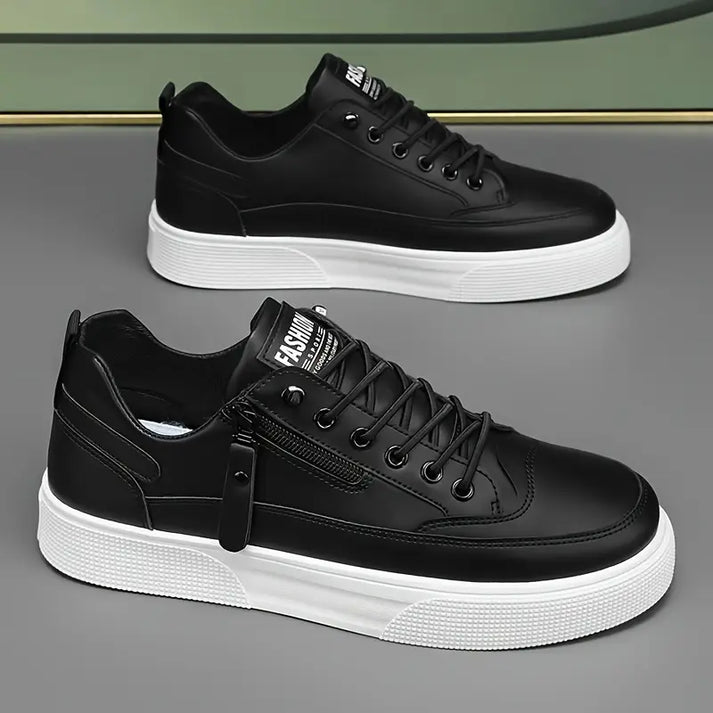 Lennard - Men's Premium Leather Lace-Up Sneakers with Side Zip