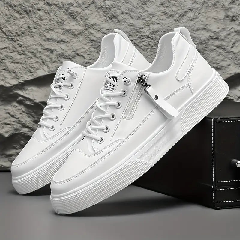 Lennard - Men's Premium Leather Lace-Up Sneakers with Side Zip